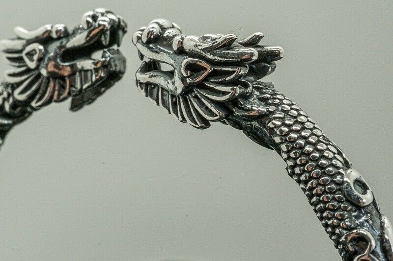 Dragon 925 silver bangle torc biker pagan viking ragnar oath norse nordic goth