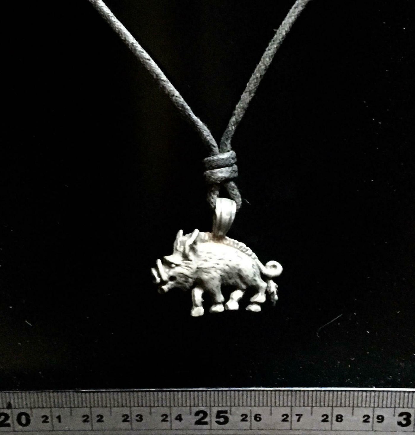 Wild Boar Pig Pendant Gothic Goth Biker Necklace on cord