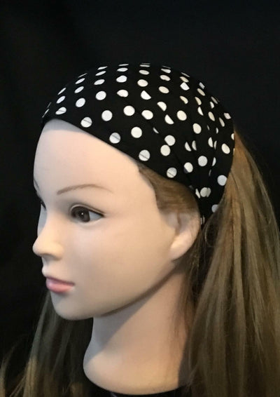 Black Polka Dot Elasticated Headband- Timeless Treasures - 100% Cotton Fabric