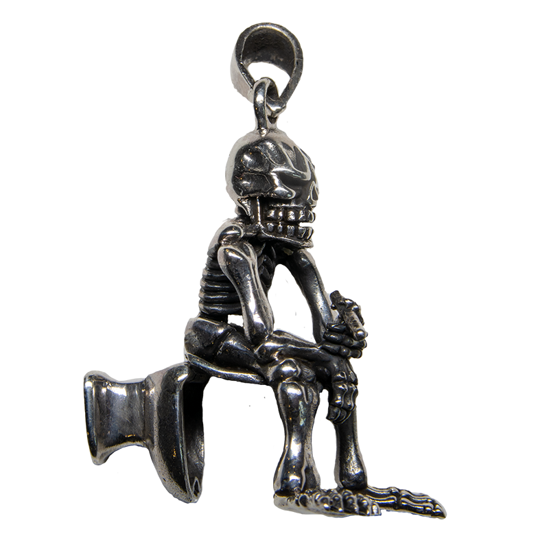 Smoking Skeleton Toilet Pendant 925 silver 3d funny Biker Rock  feeanddave