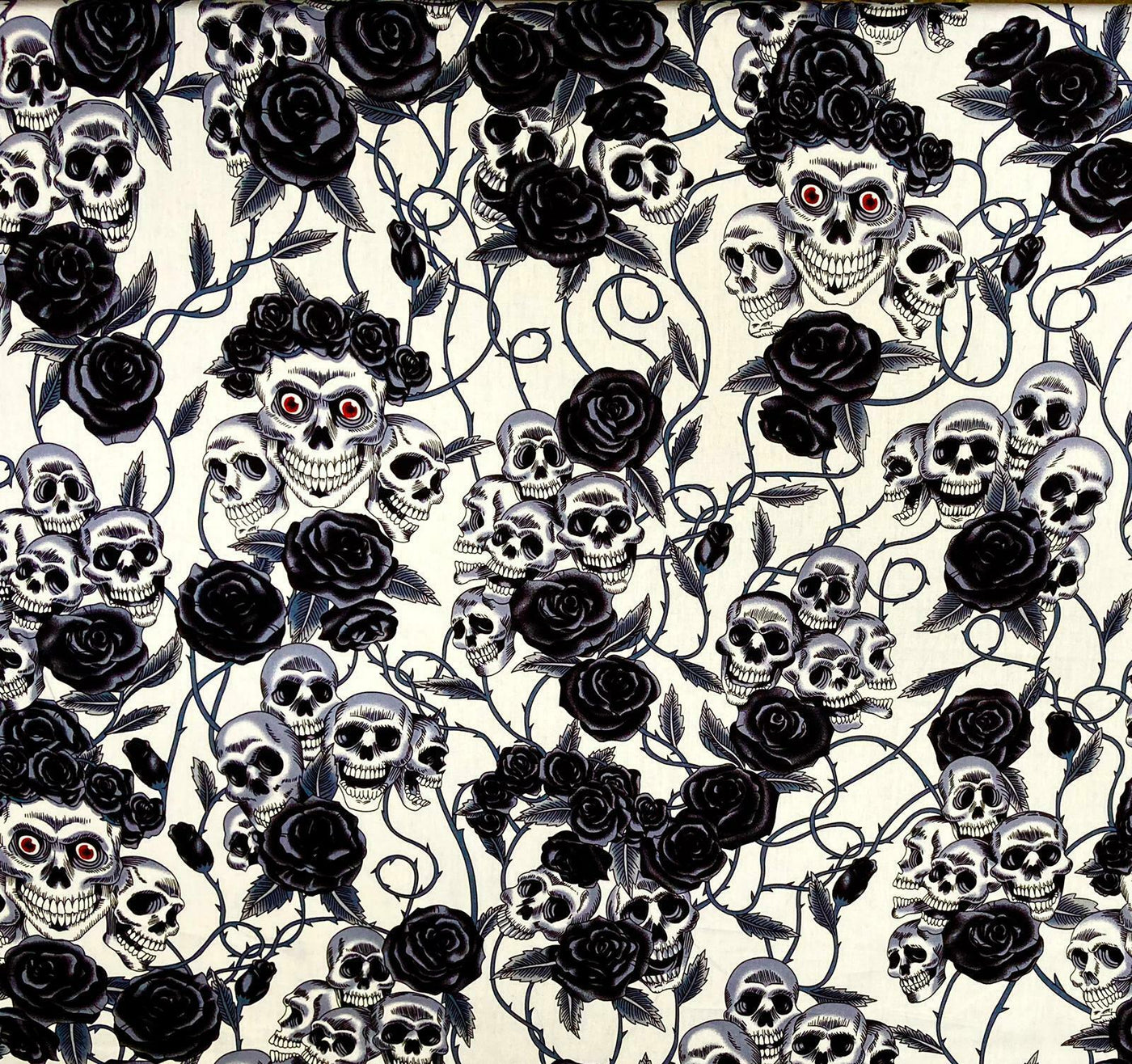 Black Royal Skull Rose - Rose & Hubble - 100% Cotton Fabric