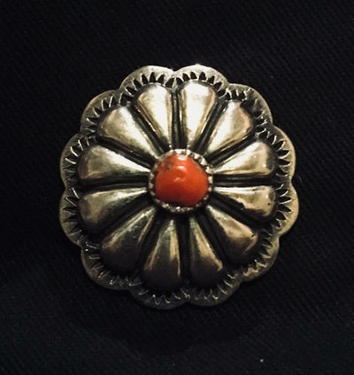 Silver & Red Coral Concho - .925 Sterling Silver