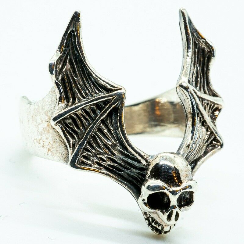 Skull Vampire Bat Ring 925 sterling silver Gothic Halloween Biker Pagan