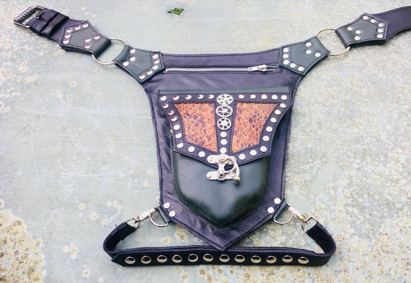 Leather & Python Festival Steampunk Leg Bag Utility Pouch Belt holster Leg Biker