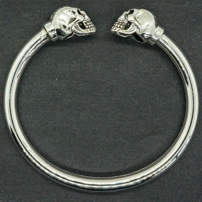 Skull 925 solid silver torc torque bangle biker viking oath ring goth gothic