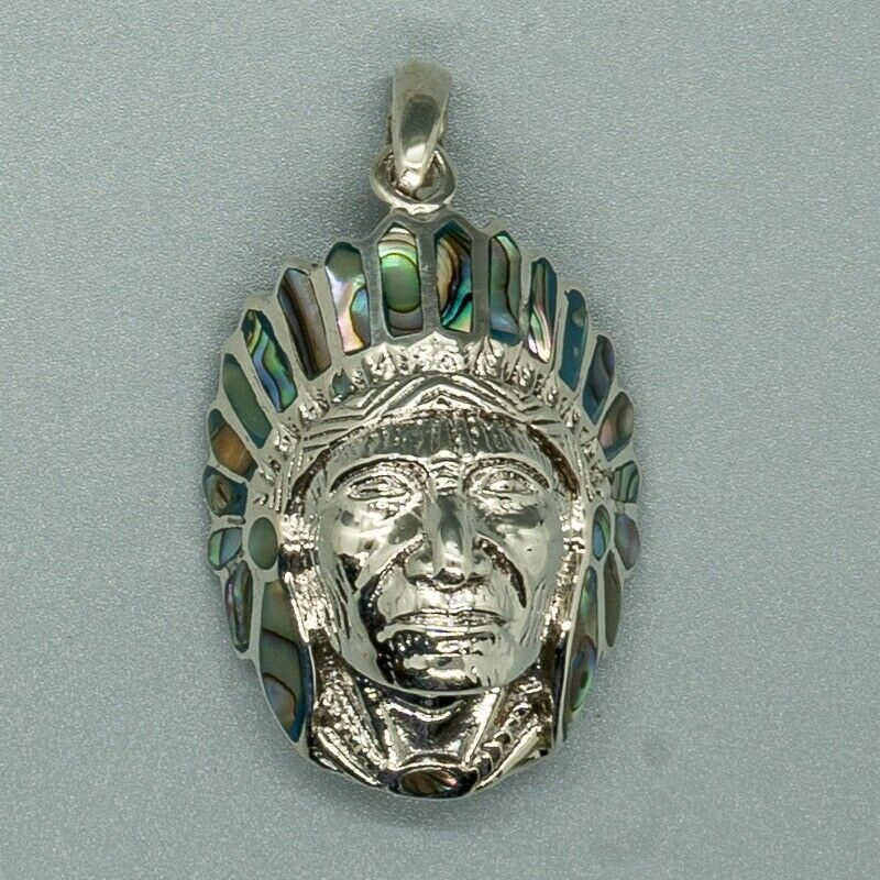 Indian Chief  Pendant - .925 Sterling Silver & Paua Abalone