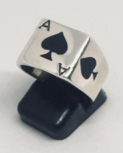 Ace of Spades Card Ring - Enameled - .925 sterling silver