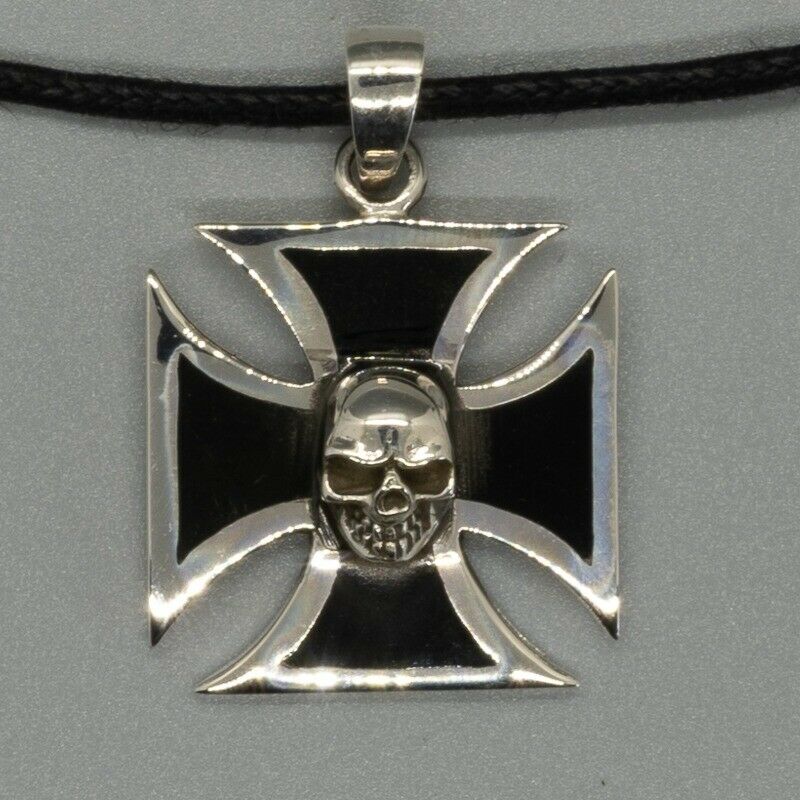 Iron Cross skull silver Pendant biker gothic celtic Schwartz Knights maltese