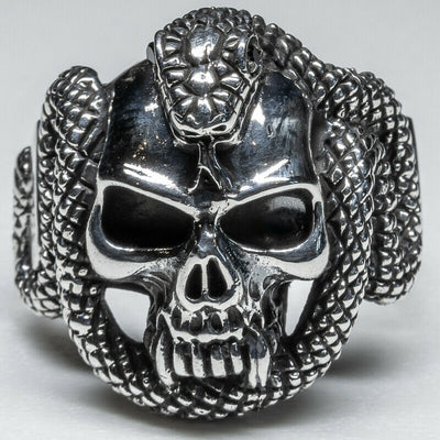 Vampire Skull with Snake 925 silver Ring Gothic Celtic Biker feeanddave