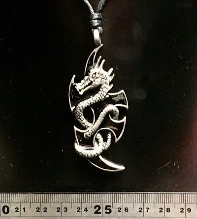 Dragon Pewter Enamel Pendant Viking Medieval Celtic Warrior Biker Necklace