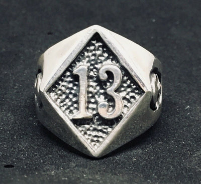 Diamond Lucky 13 skull ring 925 sterling silver M-Z Sizes
