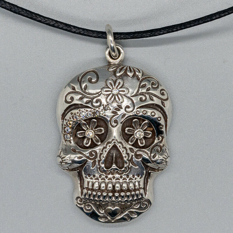 Sugar Skull 925 silver & cubic zirconia pendant