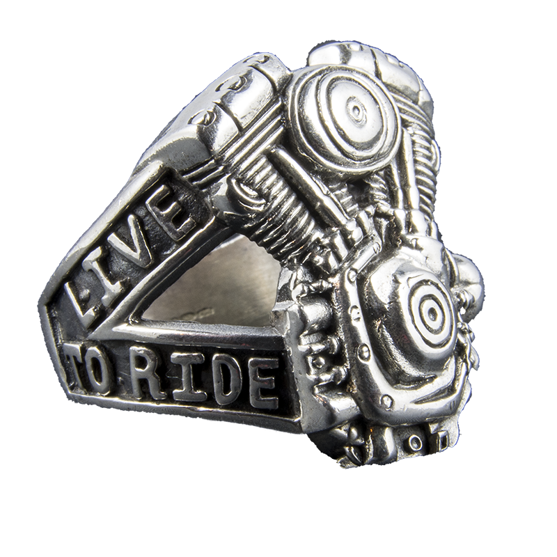 Engine Block Live to Ride Ring .925 sterling silver Sizes M-Z