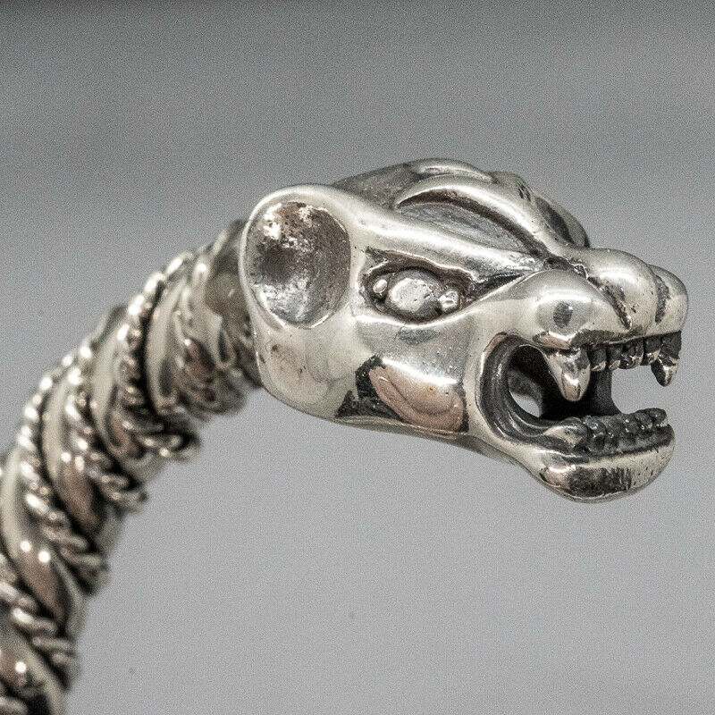 Panther Big Cat 925 silver torc torque biker viking bangle Bracelet