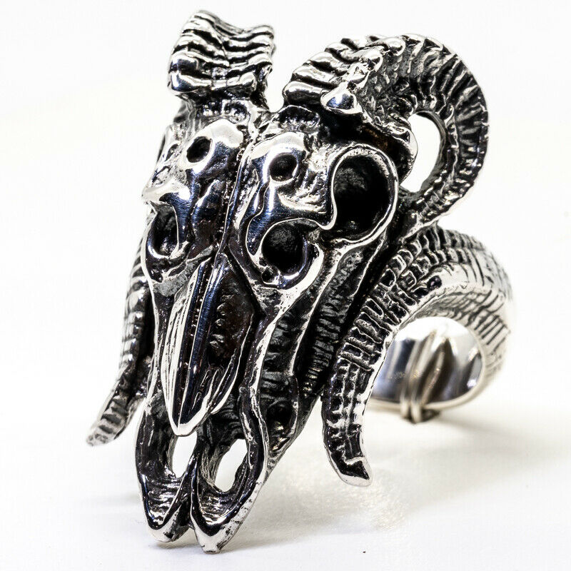 Voodoo Ram Skull Ring 925 silver Biker Long Horn Goat Native American feeanddave