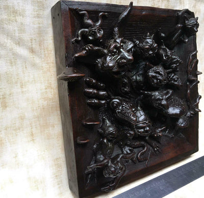 Goblin Plaque Resin Wall hanging wood effect Sculpture Gremlin Devil Fantasy