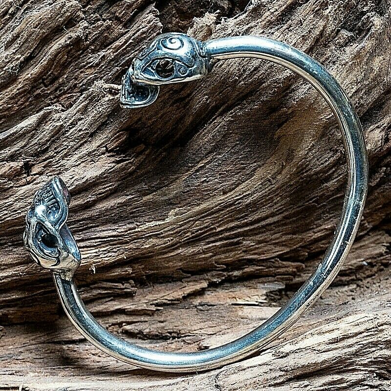 Skull Torc .925 silver bangle biker viking arm ring mjolnir thor odin pagan