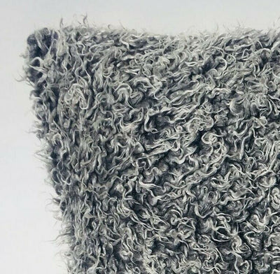 Grey Curly Lamb Faux Fur Fluffy Cushion Cover Case fits 18 x 18 100% Cotton