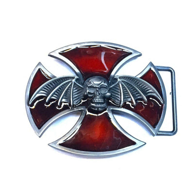 Iron Cross Bat Skull Wings Belt Buckle Gothic Biker Metal chrome