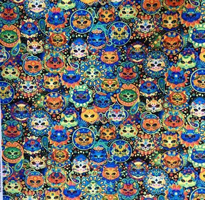 Fat Quarter Day of the dead Muertos Cats Timeless Cotton Ideal for Face Masks