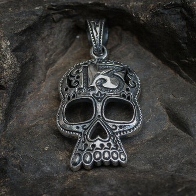 Candy Sugar Skull Lucky 13 pendant - . 925 sterling silver