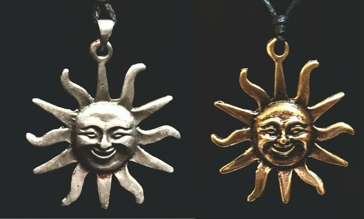 Celestial Sun Smiling Pendant - Pewter or Bronze