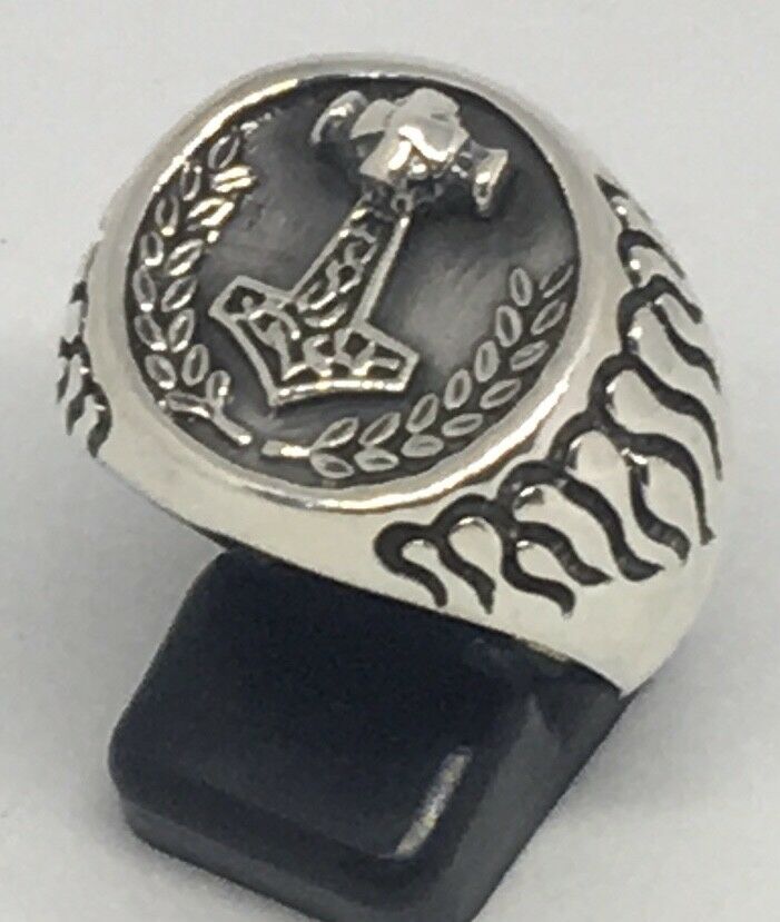 Thors Hammer Signet Ring silver Viking Mjolnir Odin Norse Metal Biker feeanddave