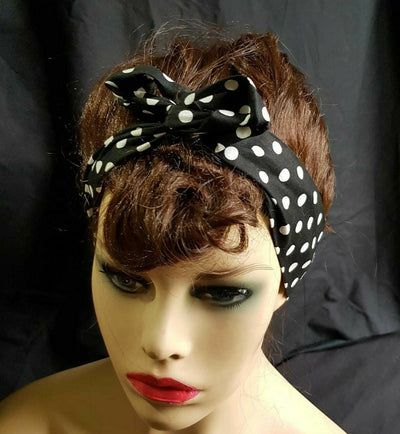 Polka Dot Wired Headband Hair Band Rockabilly Retro Scarf Vintage Cotton Bendy