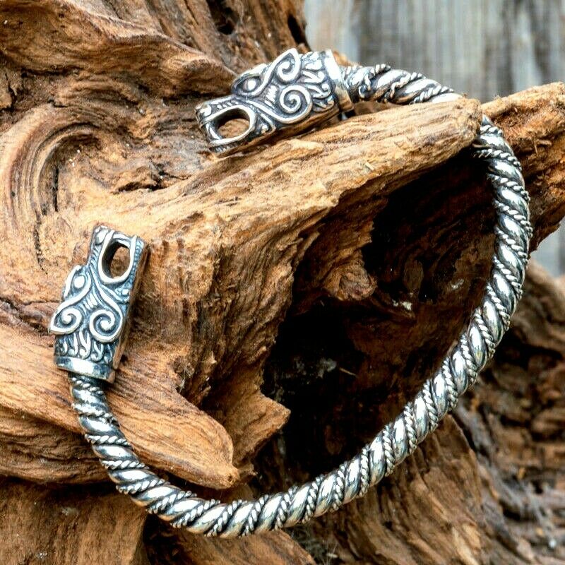 Celtic Wolf Head Torc - .925 sterling silver - twisted beading