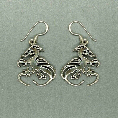 Dragon Flame Drop .925 silver dangle hook earrings hoop ladies womens celtic