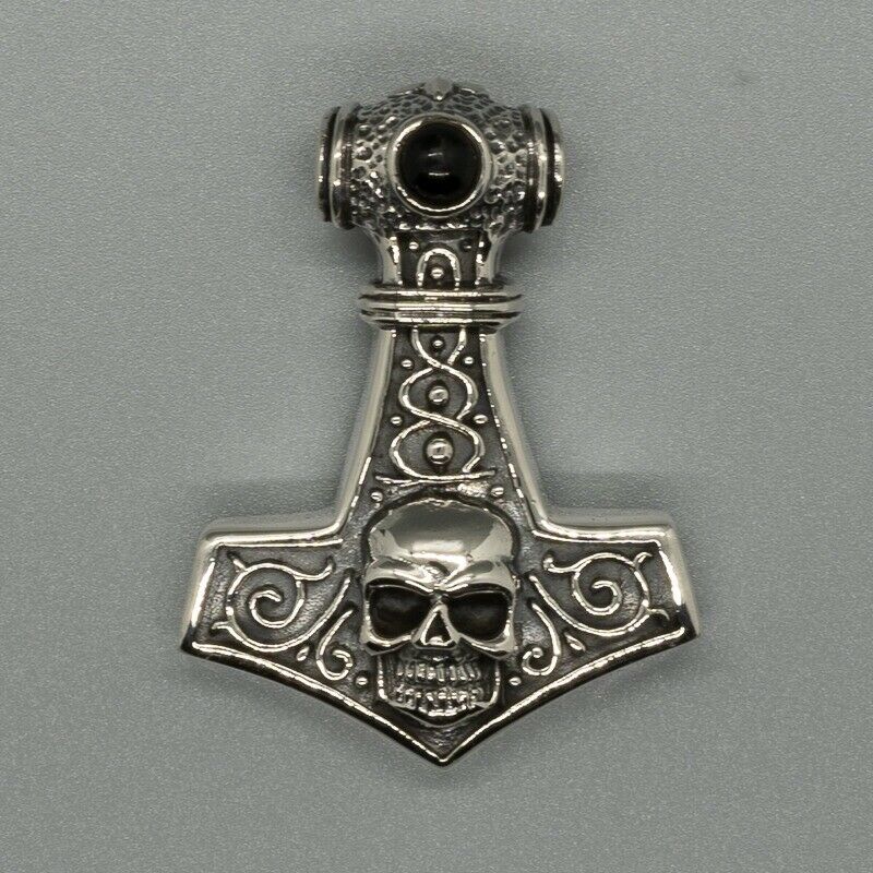 Thors Hammer Skull Onyx Pendant 925 silver Mjolnir Biker Celtic feeanddave