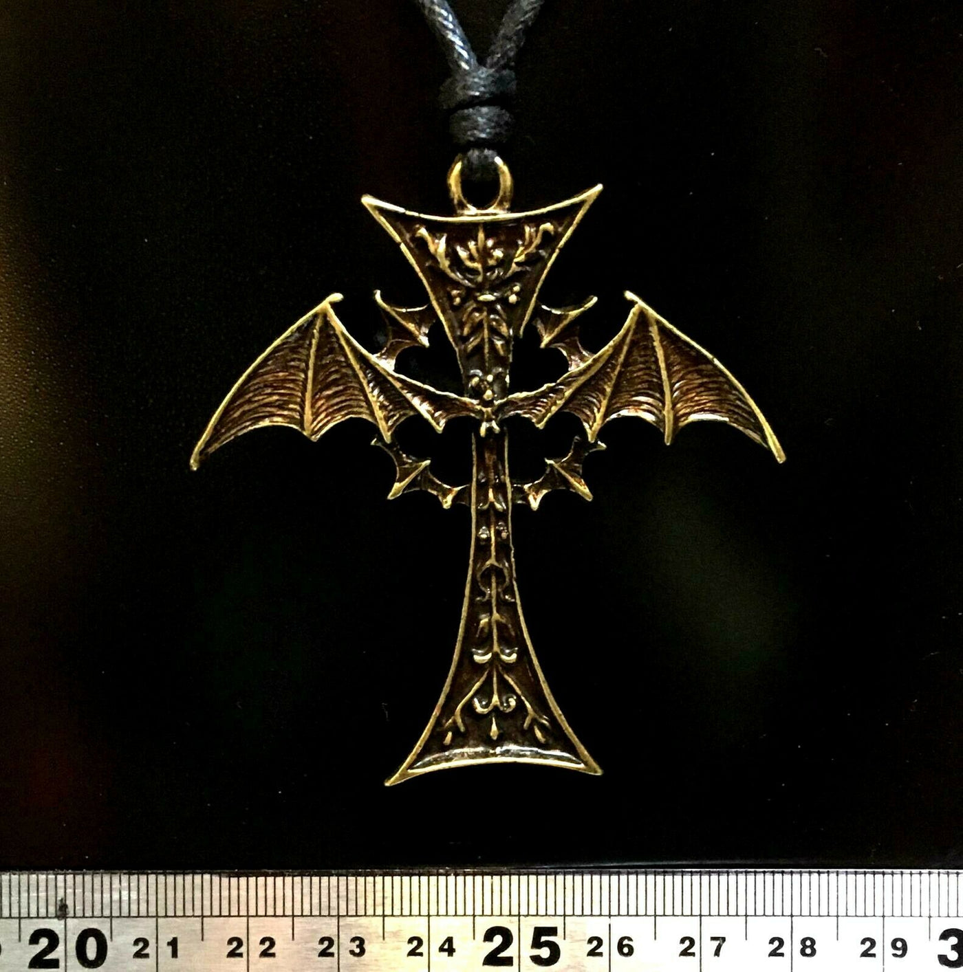 Gothic Bat Wing Cross Pewter Bronze Pendant Viking Odin Celtic Pagan Necklace