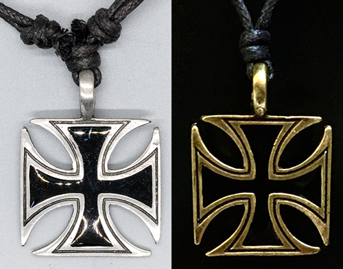 Iron Cross Bronzed Pewter Black enamelled Pendant Biker adjustable necklace