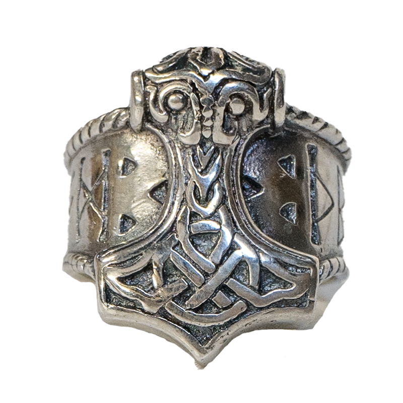 Thors Hammer Rune Ring silver Thor Viking Mjolnir Odin Norse Metal feeanddave