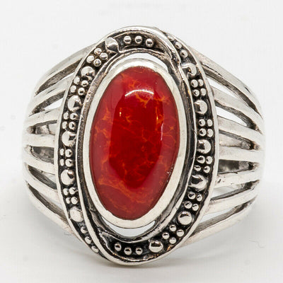 Beautiful Oval Coral Ring ~ .925 sterling silver