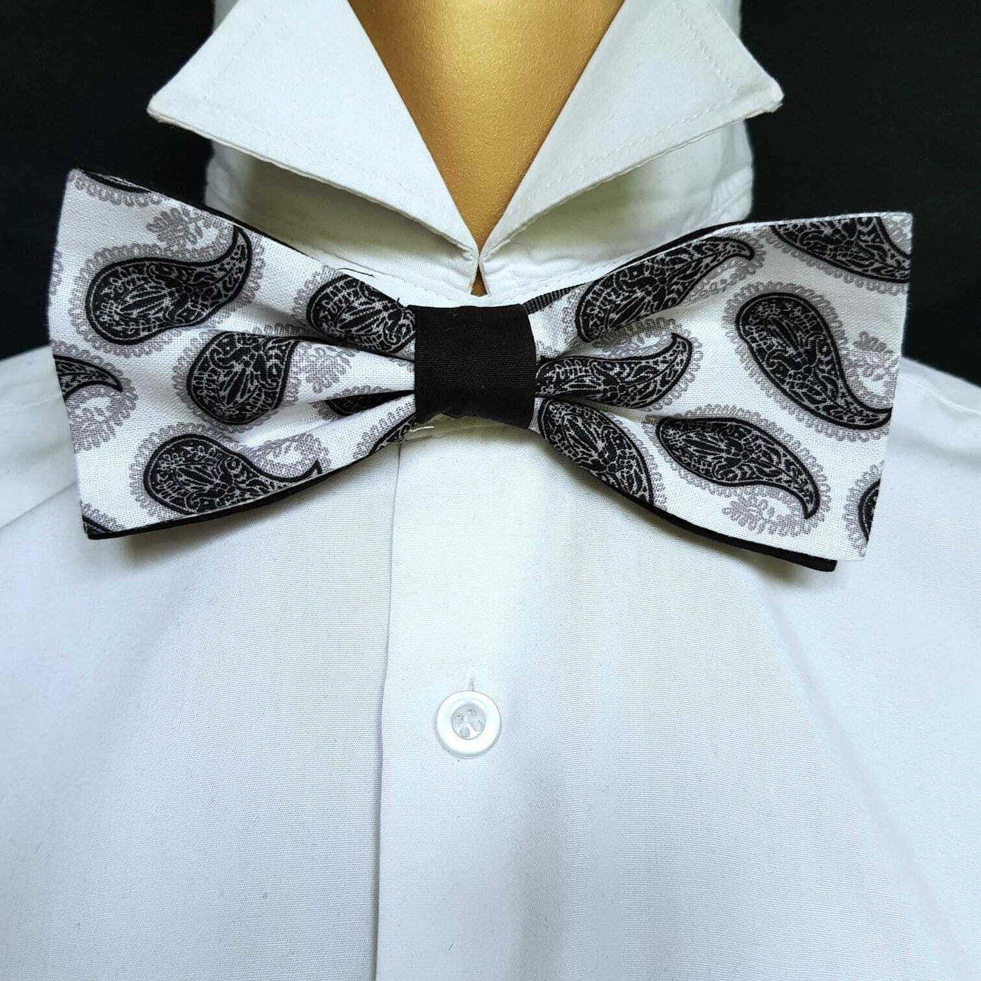 Paisley monochrome Bow Tie Hair Bow Prom Bowtie Dickie Wedding Black Pattern