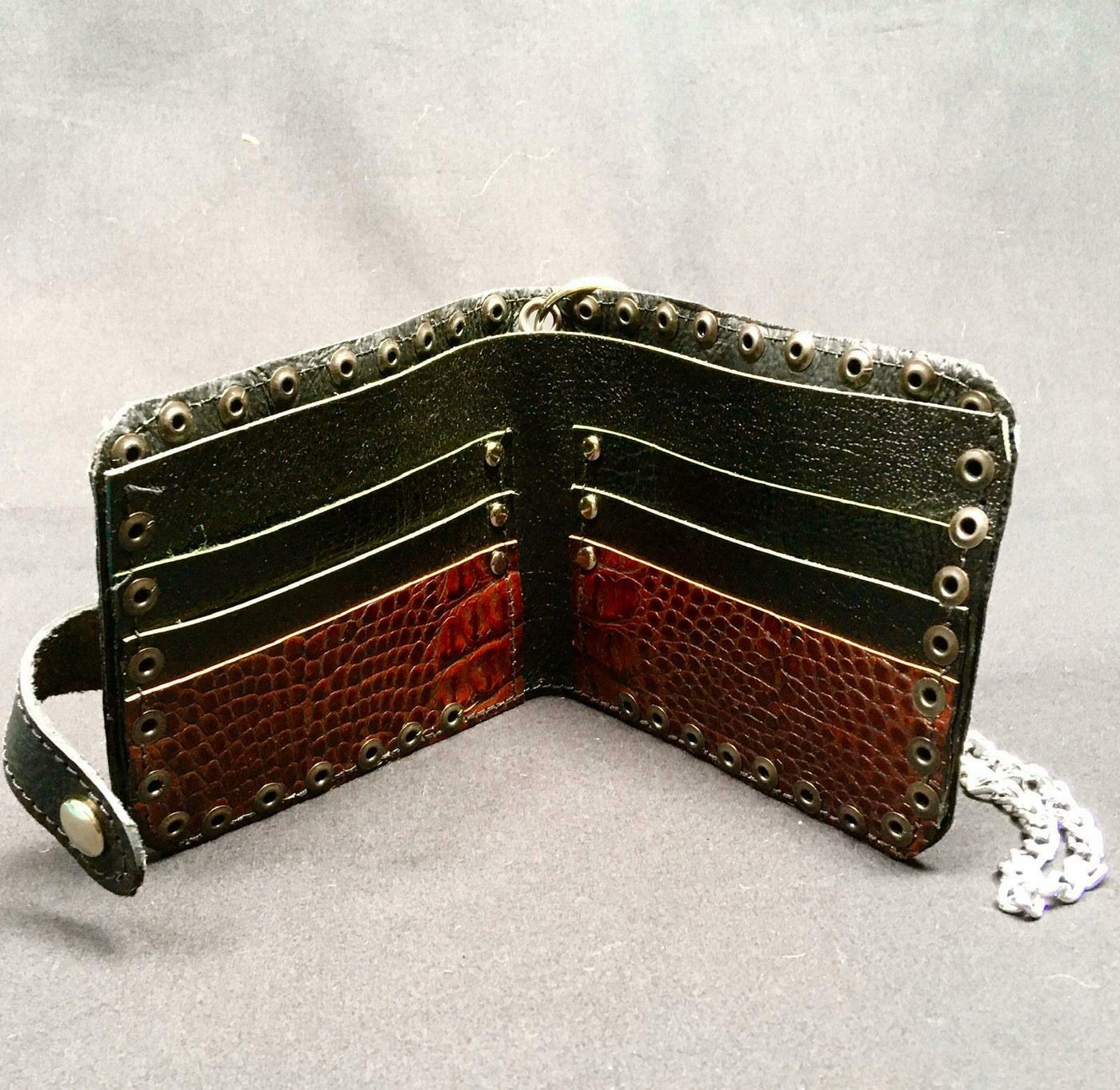 Iron Cross Genuine Python and Lizard Skin Leather Wallet Key Belt Chain Biker
