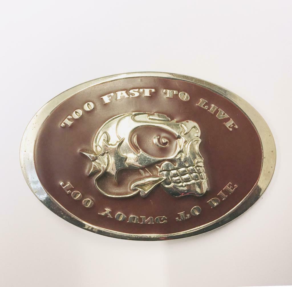 Too Fast To Live Too Young To Die Belt Buckle Outlaw Enamel Biker Skull Metal