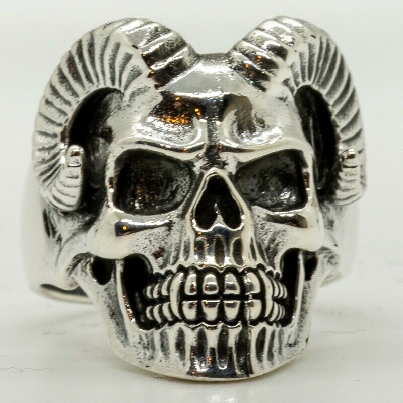 Vampire Devil Horn Skull 925 silver Ring Biker Gothic Punk M - Z