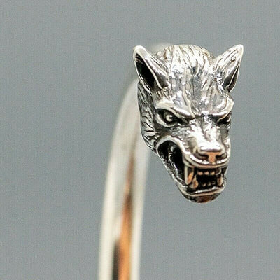 Wolf 925 silver torc torque Celtic Thor Odin biker viking arm oath ring bangle