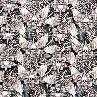 Skull Fleur De Lis Wings - Timeless Treasures - 100% Cotton Fabric