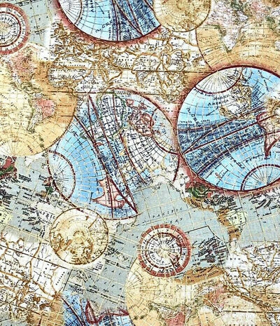 Atlas World Map Nautical Globe - Timeless Treasures  - Cotton Fabric
