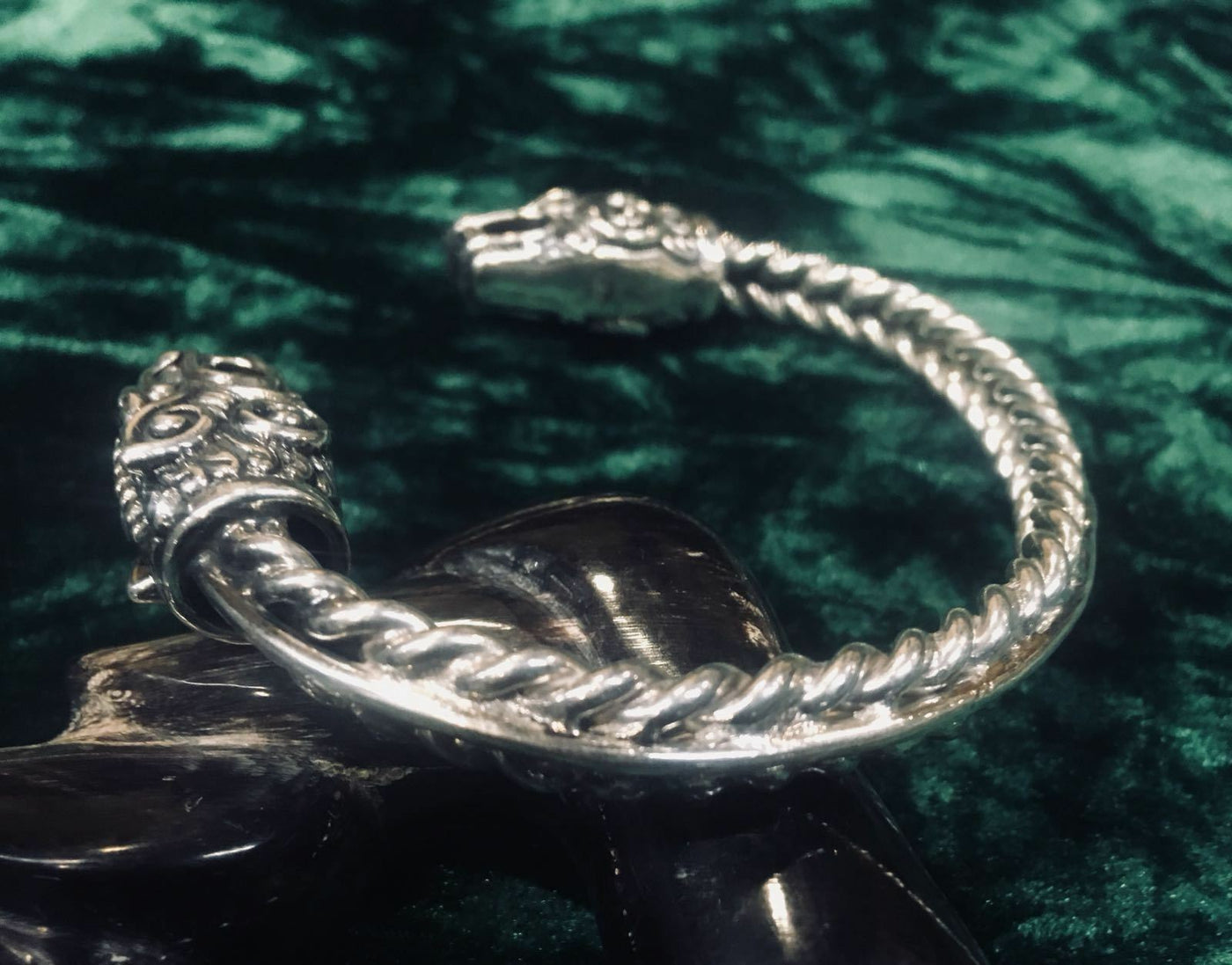 Celtic Wolf Head Torc - .925 sterling silver- twisted spine
