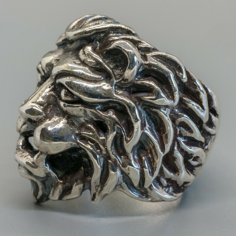 Lion Head 925 silver Ring King Jungle Animal Gothic Biker Leo Chunky sizes M-Z+