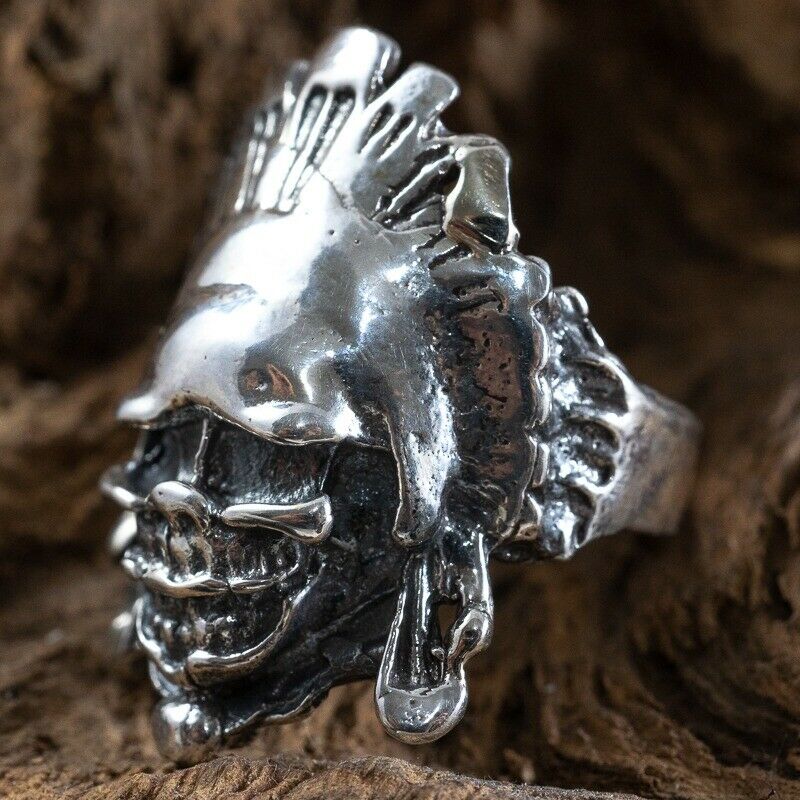 Native American Red Indian Chief Exeter Chiefs 925 silver Ring M - T