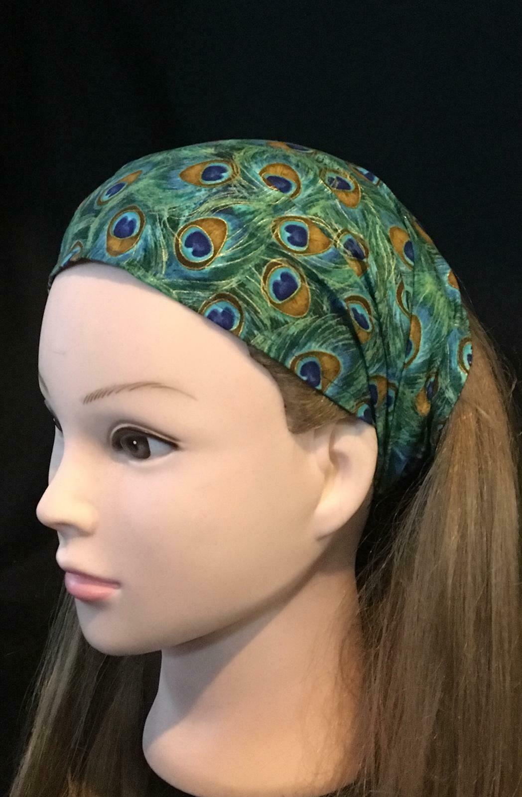 Peacock Eye Feather Hair Head band Bandana Biker Timeless Treasure feeanddave