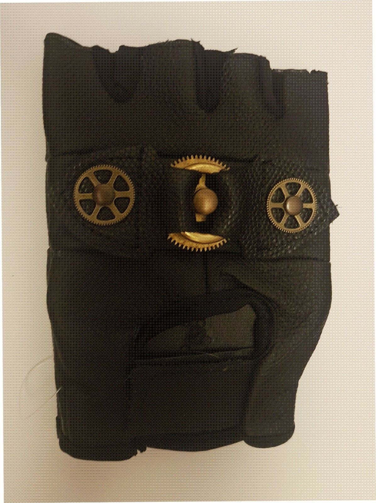 Real leather Unisex Fingerless Biker Gloves Driving Punk Steampunk Cogs