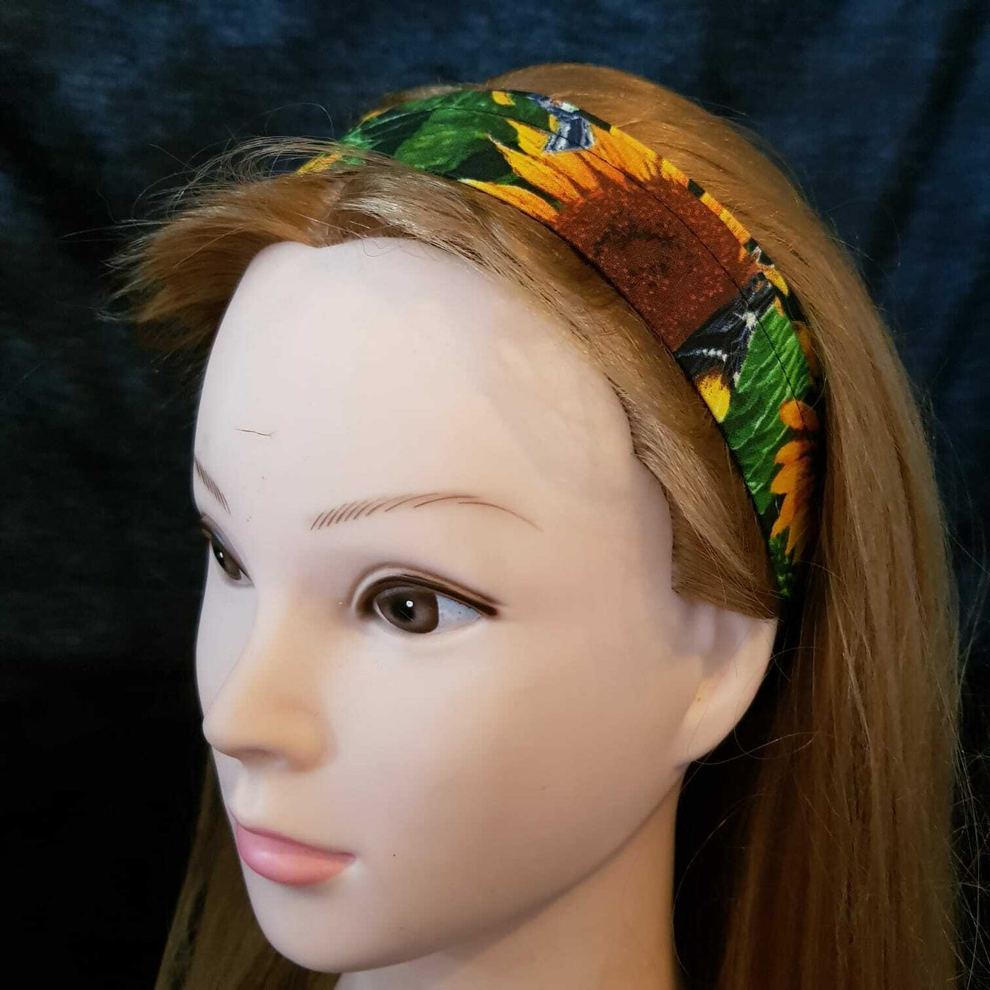 Sunflowers & Birds elasticatd head band bandana chemo head wear mental awareness