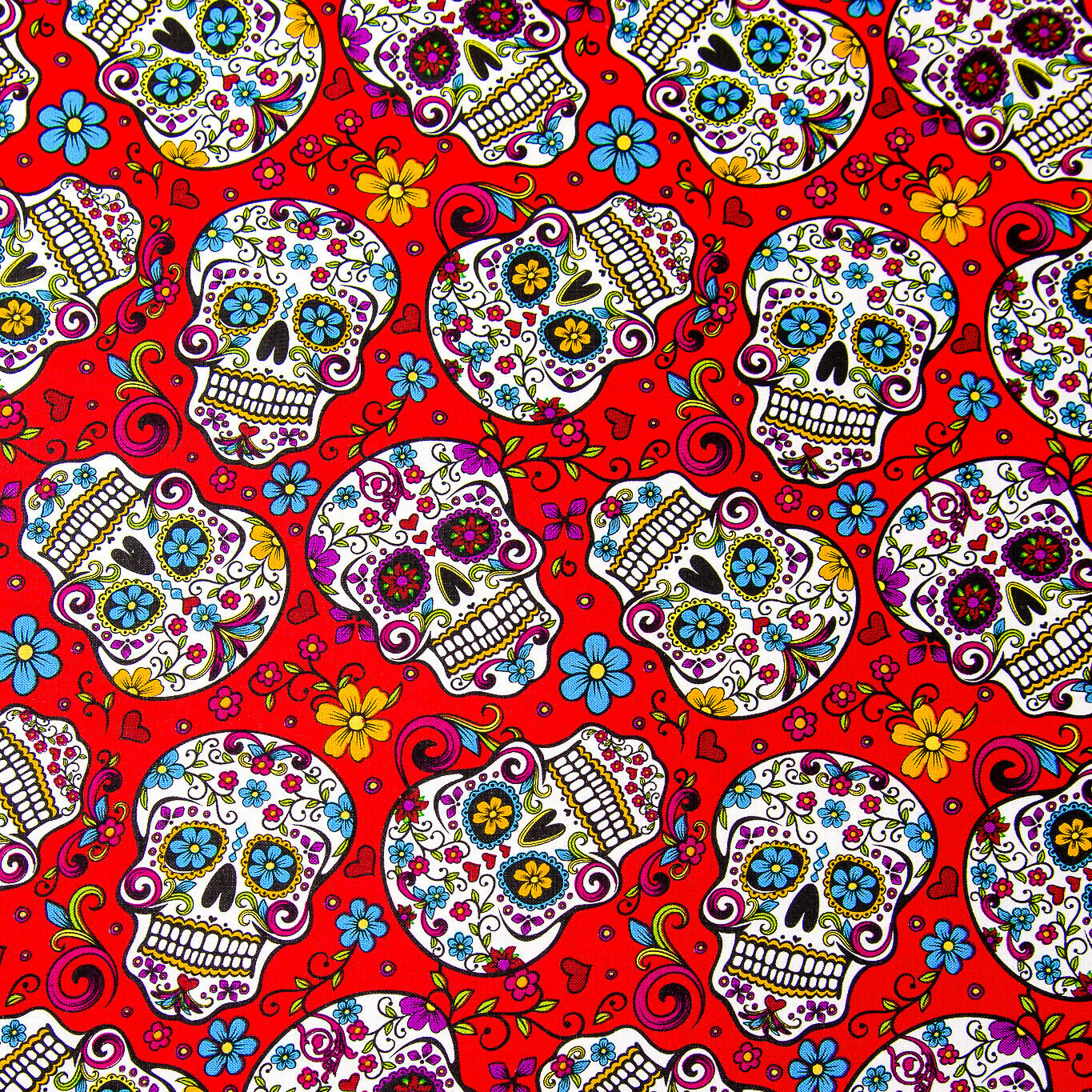 Red Candy Sugar Skull Day of the Dead - David Textiles - 100% Cotton Fabric