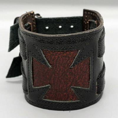 Leather Iron Cross wrist cuff wristband Protector Biker archery larp viking arm